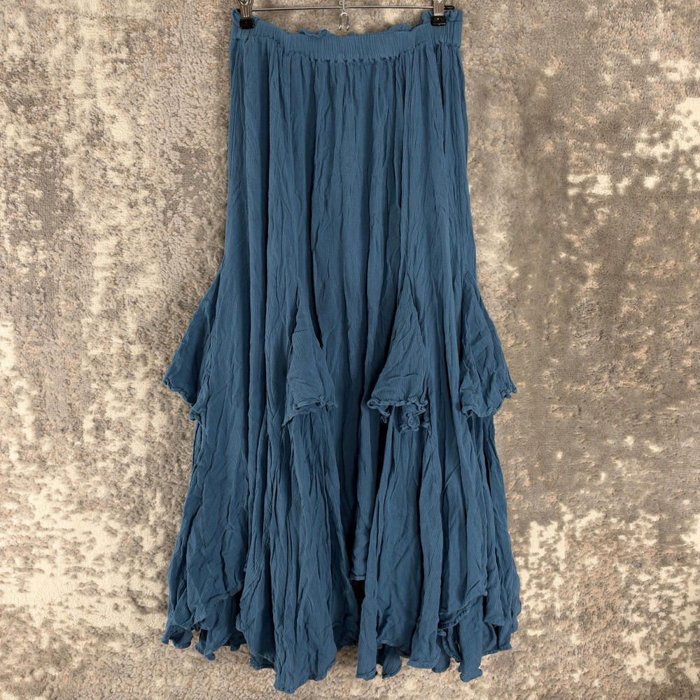 Free People Size S Gauze Tiered Ruffle Boho Maxi Skirt Blue Women